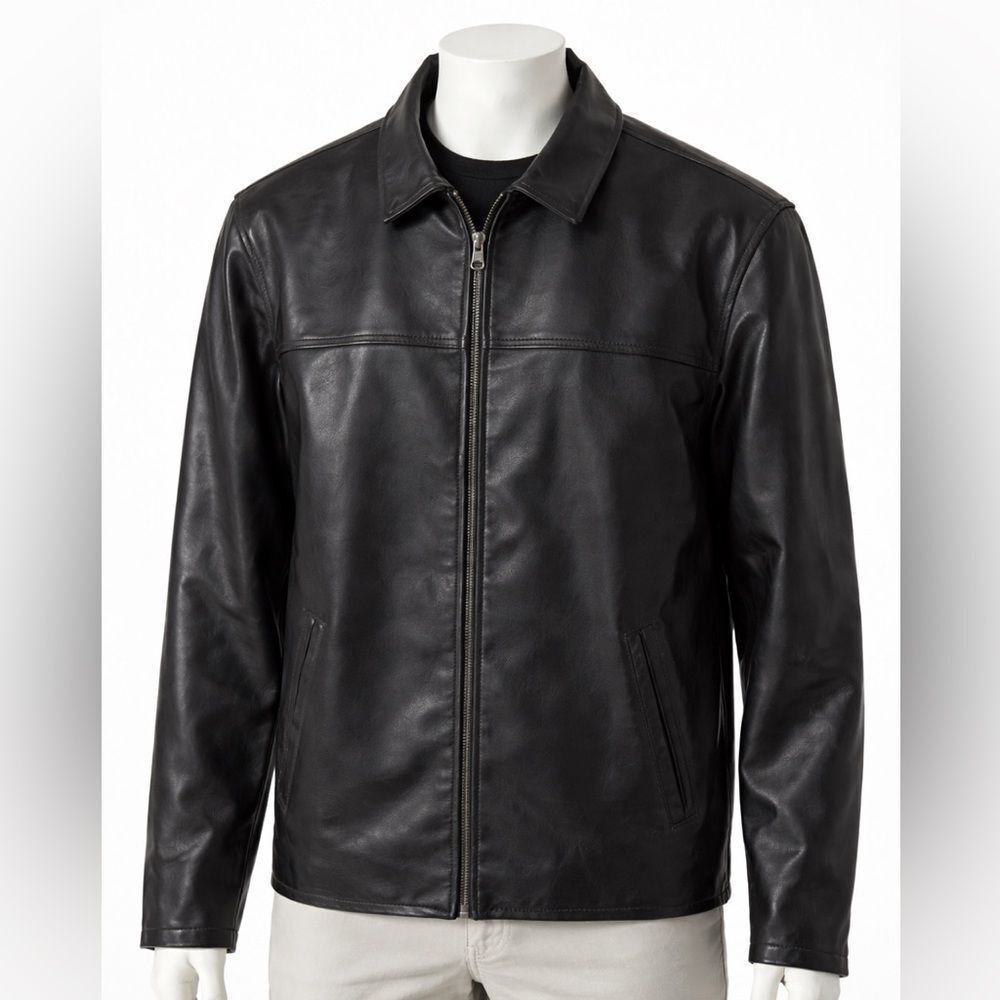 U.S. Polo Assn Faux Leather Jacket Black Zip Front Minimal Moto Lg.